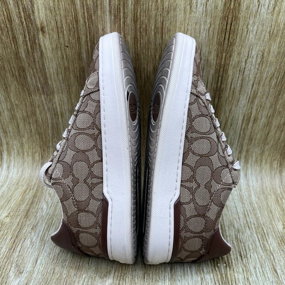 Coach Clip Low Top Sneaker Womens 6B Brown Khaki Signature Monogram Canvas G4967 - Picture 7 of 10